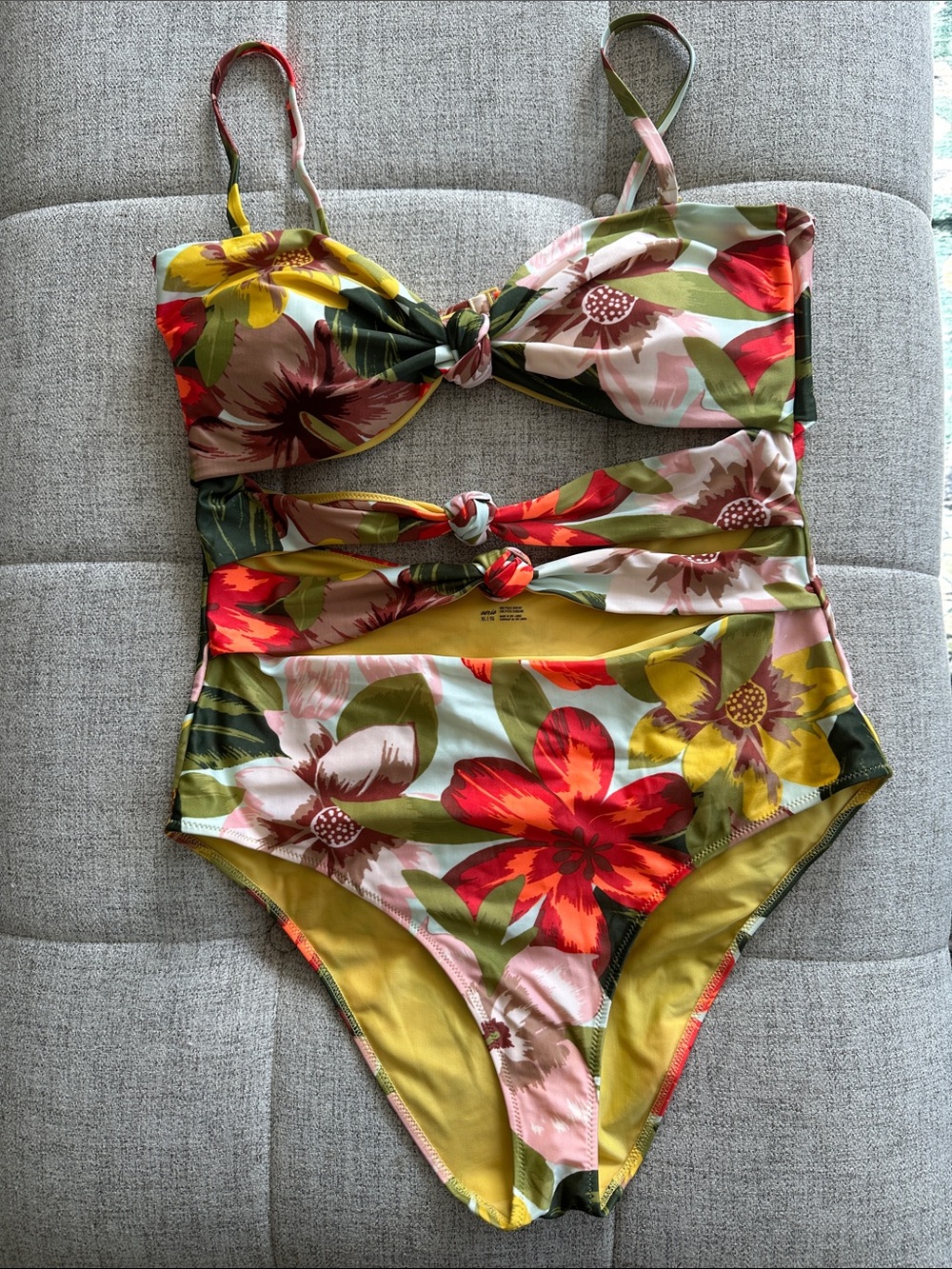 aerie Floral Tie-Front One-Piece Swimsuit - Red, Yellow & Green